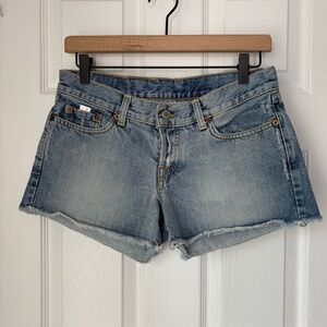 SOLD! Vintage 2000s Y2K Lucky Brand Dungarees Fray Hem Denim Mini Shorts